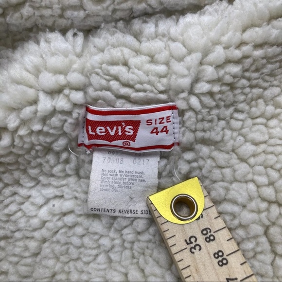 Vintage Levi’s Sherpa Lined Denim Trucker Jacket Orange Tab Size 44 USA Made - Picture 4 of 16